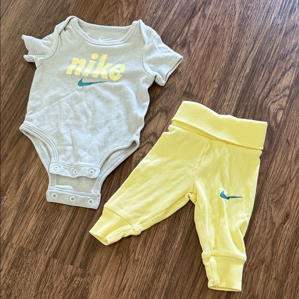 Nike Cream Onesie and Yellow Pants Set